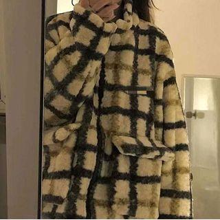 Plaid Fluffy Zip Jacket