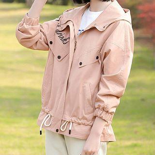 Graphic Print Zip-up Hooded Jacket