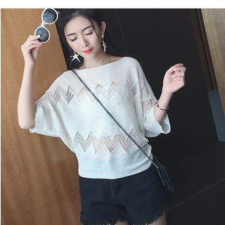 Chevron 3/4-sleeve Knit Top