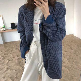 Single-breasted Plaid Blazer Blue - One Size