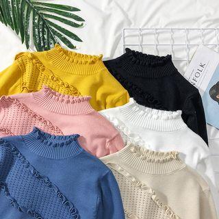 Mock-neck Ruffled Knit Sweater
