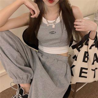 Mock Two-piece Letter Embroidered Crop Tank Top