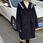 Sailor Collar Double-breasted Coat Blue - One Size