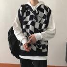 V-neck Plaid Heart Jacquard Sweater Vest