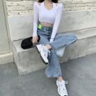 Long-sleeve Cropped Top / Wide-leg Jeans