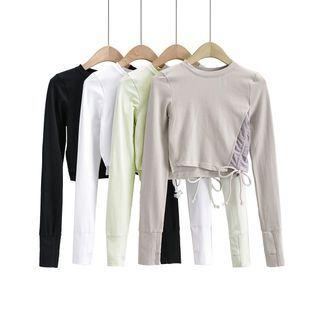 Long-sleeve Tie-side Cropped Top