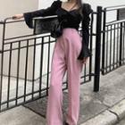 Square-neck Ruffle Blouse / High Waist Wide-leg Pants