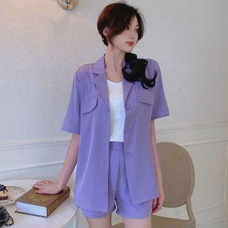 Set: Notch Lapel Short-sleeve Shirt + Shorts