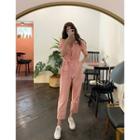 Pastel Puff-sleeve Belted Jumpsuit Pink - One Size
