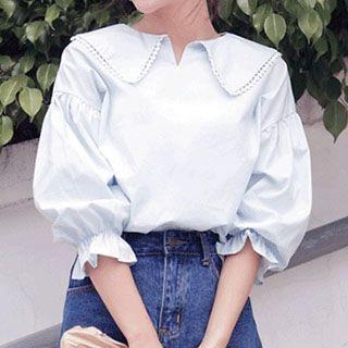 Peter Pan-collar Puff-sleeve Blouse