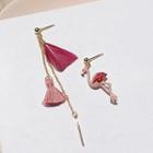 Non-matching Resin Flamingo Tassel & Feather Dangle Earring