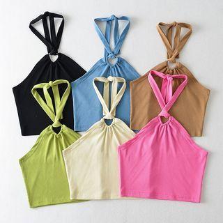 Plain Halter Tie-strap Cropped Tank Top