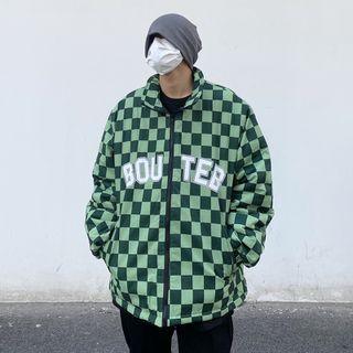 Checkerboard Letter Print Zipped Jacket