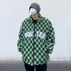 Checkerboard Letter Print Zipped Jacket