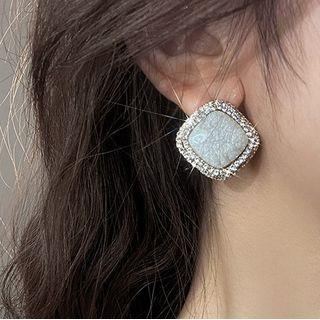 Square Rhinestone Alloy Earring 1 Pair - A3504 - Off-white - One Size