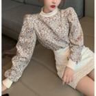 Floral Print Puff-sleeve Top As Shown In Figure - One Size