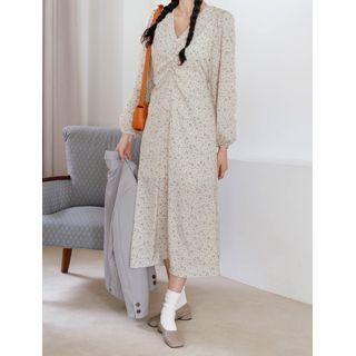 Plus Size Shirred Long Floral Dress