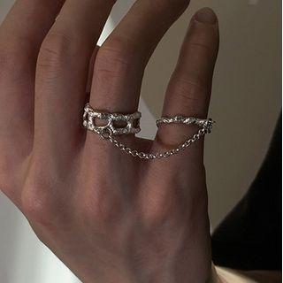 Sterling Silver Hollow Chain Strap Ring J2928 - Silver - One Size