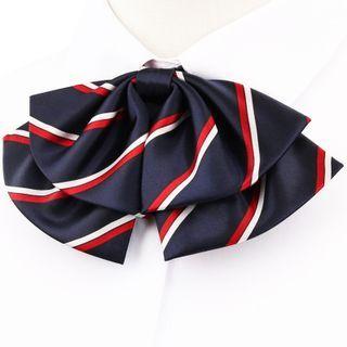 Striped Ribbon Bow Tie Stripes - Navy Blue & Red & White - One Size