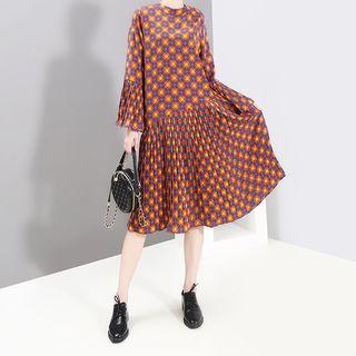 Long-sleeve Plaid Shift Dress As Shown In Figure - One Size