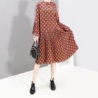 Long-sleeve Plaid Shift Dress As Shown In Figure - One Size