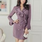 Faux Pearl Bell-sleeve Mini Blazer Dress