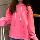 Plain Asymmetric Lace-up Long-sleeve Hoodie