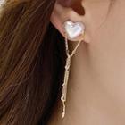 Faux Pearl Heart Fringed Earring 1 Pair - 925 Silver Needle - Gold - One Size