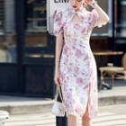 Short-sleeve Cut Out Floral Sheath Qipao