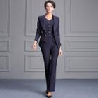 Set: Pinstriped Blazer + Boot Cut Pants + Vest