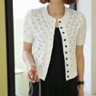 Rhinestone-detail Perforated Cardigan Ivory - One Size