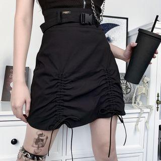 Buckled Drawstring Mini Pencil Skirt