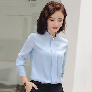 Long-sleeve Faux Pearl Buttoned Top / Dress Pants / Set
