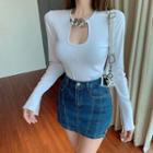 Chain-accent Long-sleeve Cutout Top