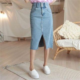 Cutout Denim H-line Midi Skirt