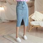 Cutout Denim H-line Midi Skirt