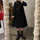 Long-sleeve Lace-up Layer Dress Black - One Size
