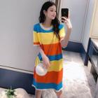 Short-sleeve Striped Knit T-shirt Dress