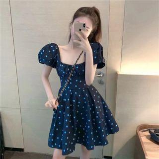 Puff Sleeve Square Neck Dotted Dress
