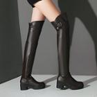 Buckled Faux Leather Block Heel Over-the-knee Boots
