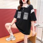 Short-sleeve Collar Lettering Pocket Detail T-shirt