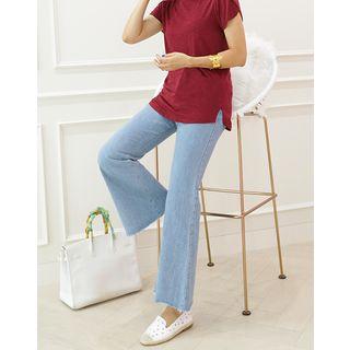 Fray-edge Washed Boot-cut Jeans