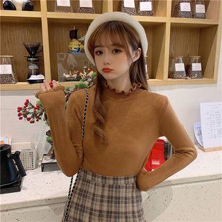 Mock-turtleneck Ruffled Knit Top