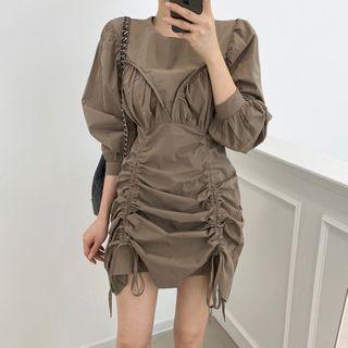 3/4-sleeve Drawstring Mini Sheath Dress
