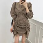 3/4-sleeve Drawstring Mini Sheath Dress