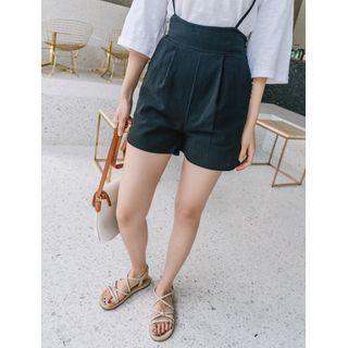 Tie-strap Linen Suspender Shorts