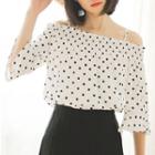 Dotted Open Shoulder Elbow-sleeve Blouse