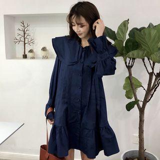 Plain Ruffle Trim Long Sleeve Dress