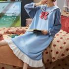 Lapel Bow Long-sleeve Sleep Dress
