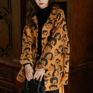 Cartoon Print Buttoned Coat Orange - One Size